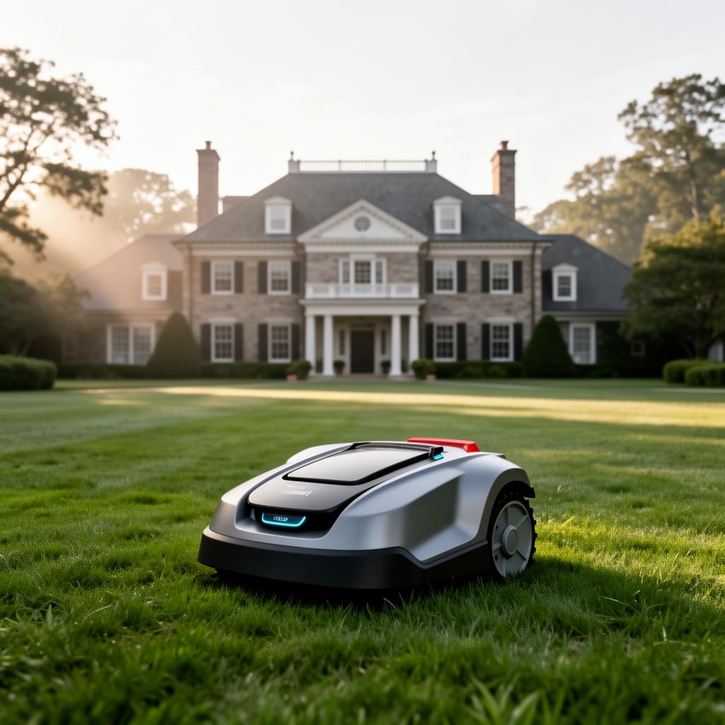Autonomous robotic mower on a manicured Westchester lawn